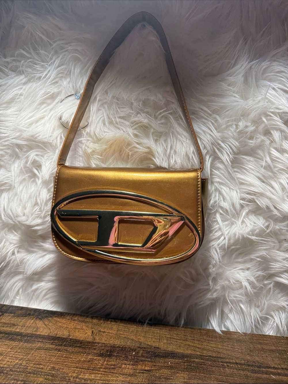 Gold Metallic Shoulder Bag with Statement Hardware